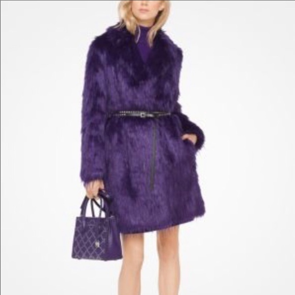 ✨🌟MIchael Kors Purple Faux Fur Belted Coat✨S✨